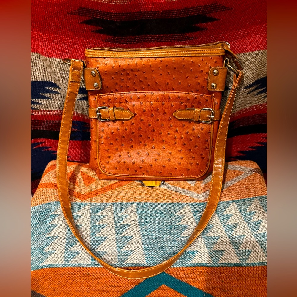 Simulated Ostrich Leather Western Style Purse, Sunset… Gem